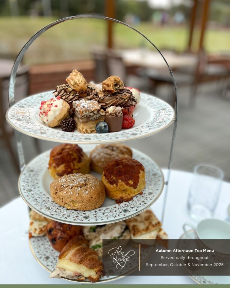 Autumn afternoon tea at Glen Lodge with spiced cakes, pumpkin scones and seasonal treats overlooking Bawburgh Golf Club